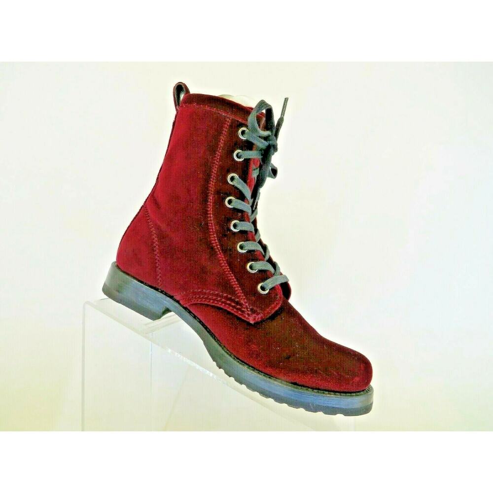 FRYE Red Velvet Combat 6.5" Ankle Boots Bootie Womens Size 6 B - Picture 4 of 11